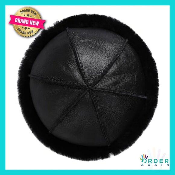 Genuine Sheepskin Leather Shearling Wool Beanie Hat Hand Stitched Winter Cap main image 7